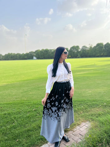 Elegant Monochrome Embroidered Maxi Dress